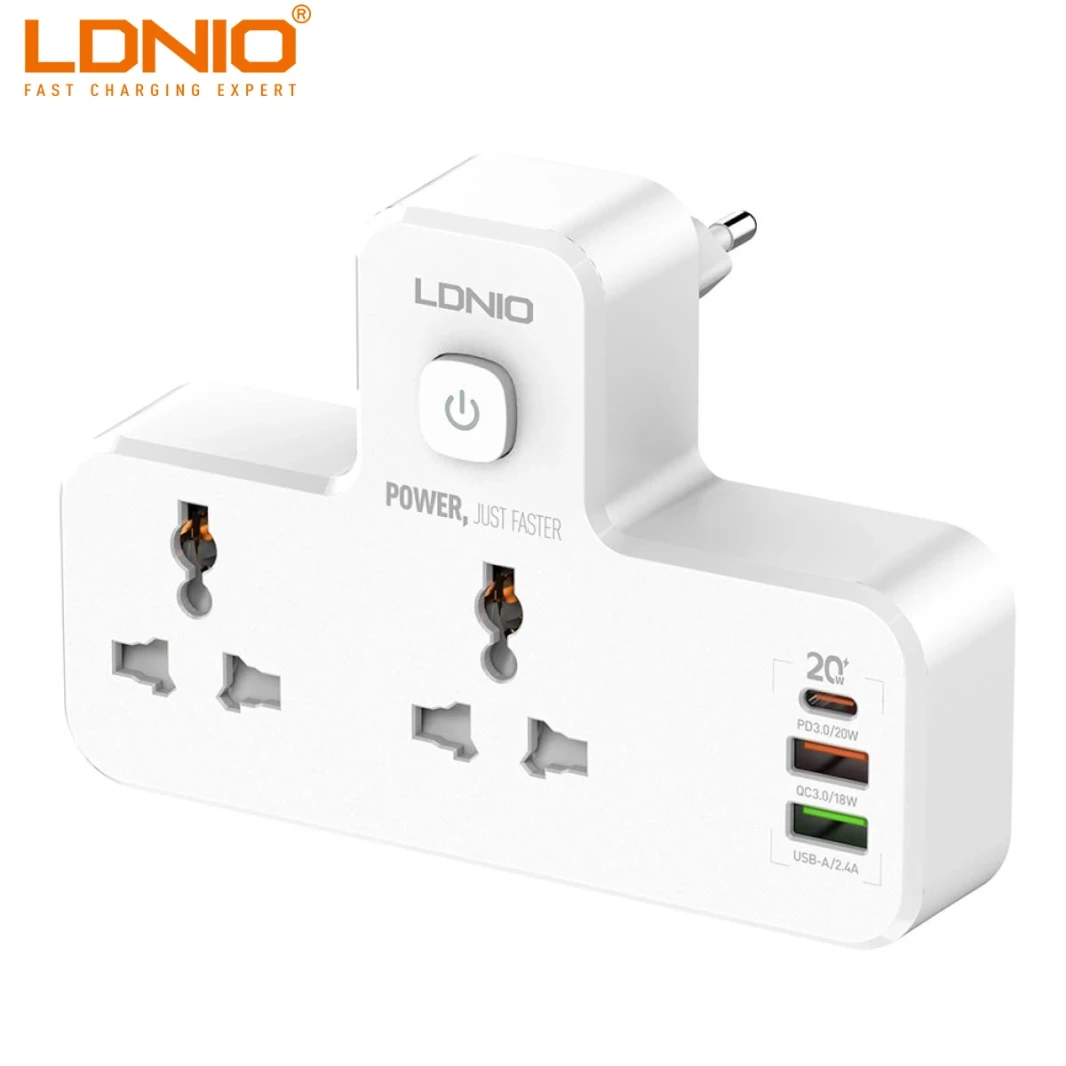 شريط طاقة تمديد شاحن USB 3 منافذ 20 وات من LDNIO SC2311 مع 1 * 20 وات USB-C PD لتوصيل الطاقة / 1 * 18 وات USB QC3.0 / 1 * محول شاحن حائط USB-A شاحن سريع لأجهزة iPhone / Samsung / OnePlus / Mi / Oppo /
