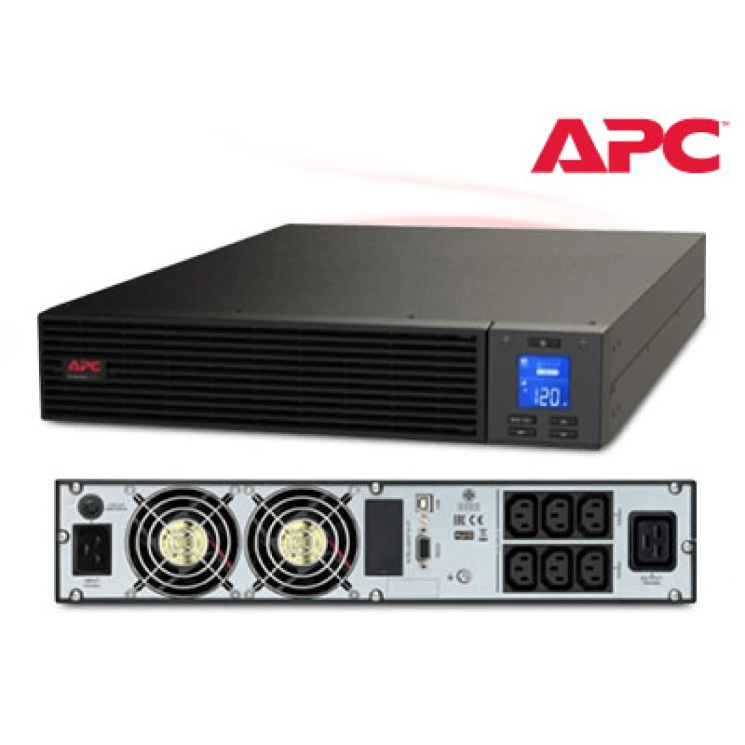 وحدة UPS سهلة الاستخدام من APC، 3 كيلو فولت أمبير/2400 وات، مثبتة على الرف، 2 وحدة، 230 فولت، 6 منافذ IEC C13 + 1 منفذ IEC C19، فتحة بطاقة ذكية، شاشة LCD، مجموعة قضبان بدون فتحة