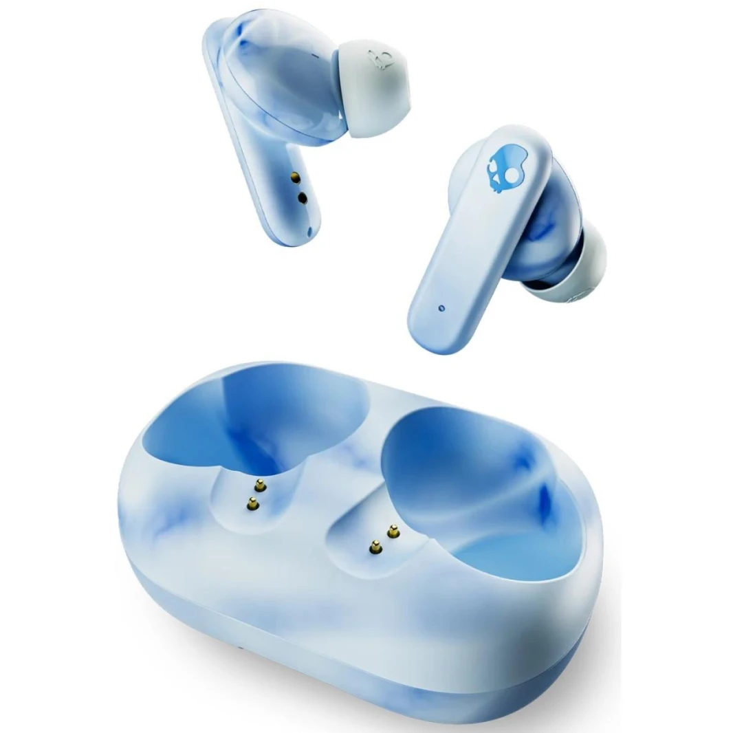سماعات أذن Skullcandy EcoBuds True Wireless (Bluetooth 5.2) داخل الأذن مع ميكروفون، صوت غني وواضح، بطارية إجمالية تدوم 8 ساعات + علبة شحن سريع، مقاومة للماء والغبار، عناصر تحكم باللمس للمكالمات والوسا