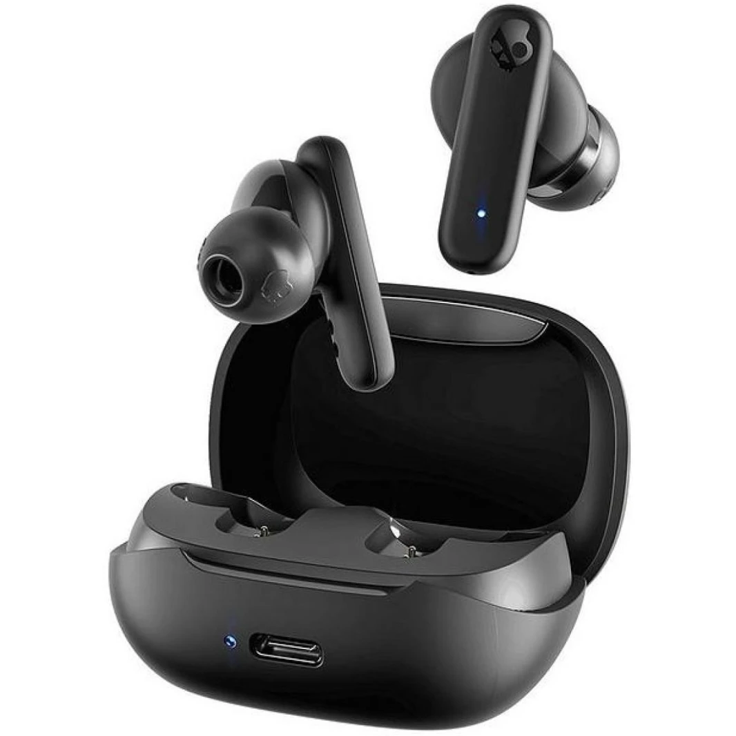 سماعات أذن Skullcandy Smokin True Wireless Buds (Bluetooth 5.2) مع ميكروفون، صوت غني وواضح، بطارية إجمالية تدوم 20 ساعة + حافظة شحن سريع، مقاومة للماء والغبار، عناصر تحكم في المكالمات والوسائط وموازن 