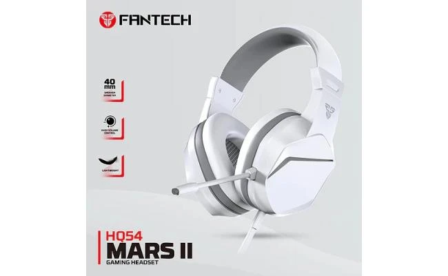 سماعة الألعاب Fantech HQ54 Mars II (أبيض) سلكية (3.5 مم) لأجهزة الكمبيوتر متعددة المنصات، وPS، وXBOX، والهواتف المحمولة، بما في ذلك موزع صوت 3.5 مم مع ميكروفون إلغاء الضوضاء والتحكم السهل في مستوى الص