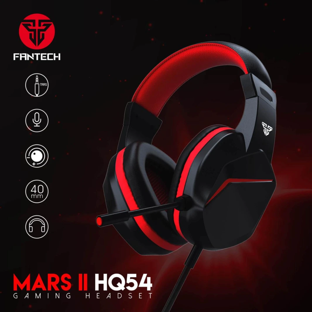 سماعة الألعاب Fantech HQ54 Mars II (أسود) سلكية (3.5 مم) لأجهزة الكمبيوتر متعددة المنصات، وPS، وXBOX، والهواتف المحمولة، بما في ذلك موزع صوت 3.5 مم مع ميكروفون إلغاء الضوضاء والتحكم السهل في مستوى الص