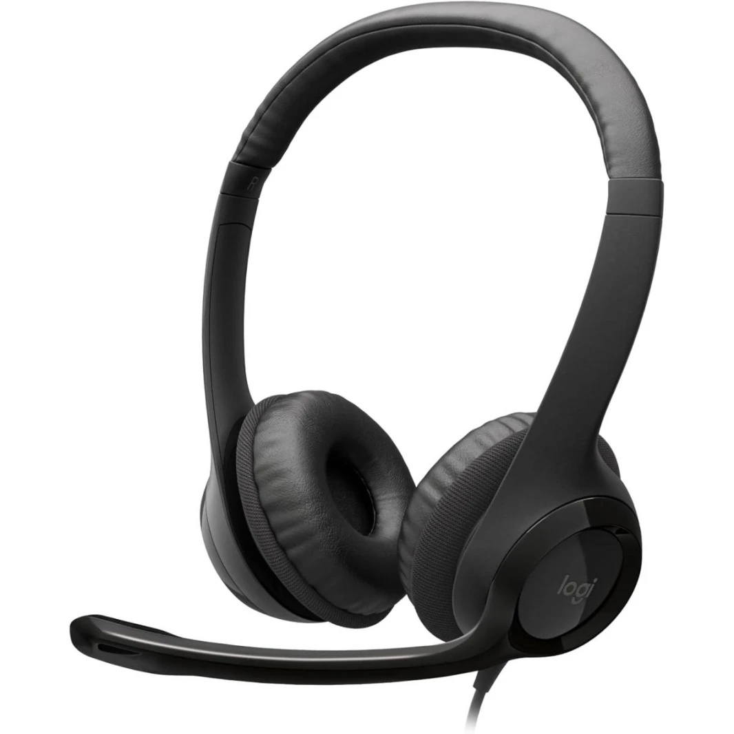 Logitech H390 Wired USB Black Headset, Stereo Headphones with Leatherette Earcups Noise-Cancelling Mic, In-Line Controls For PC/Mac/Laptop