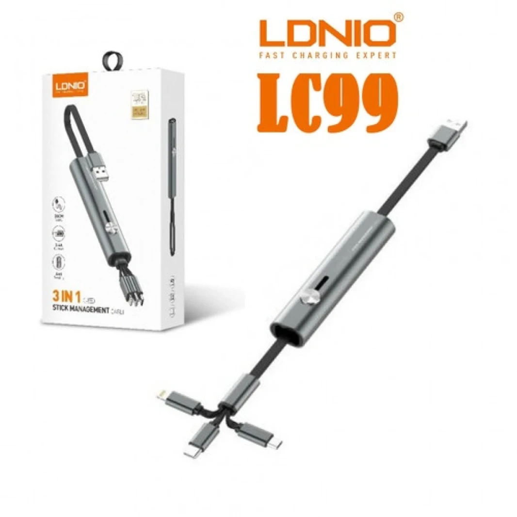 LDNIO LC99 3 in 1 3.4A Stick Management 30cm Charging Data Cable