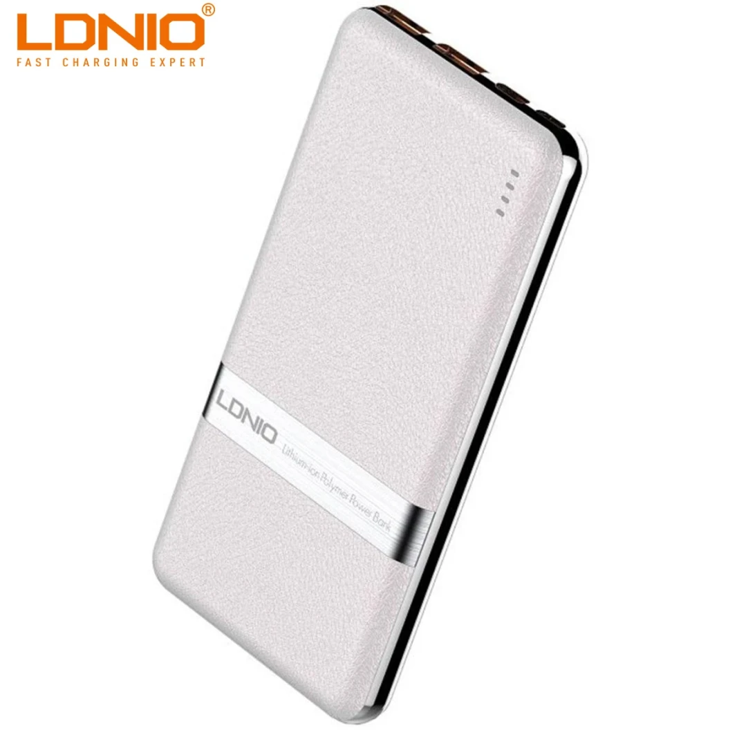 LDNIO PQ1020 Mini Wired Power Bank, 10000 mAh - Off White and Silver