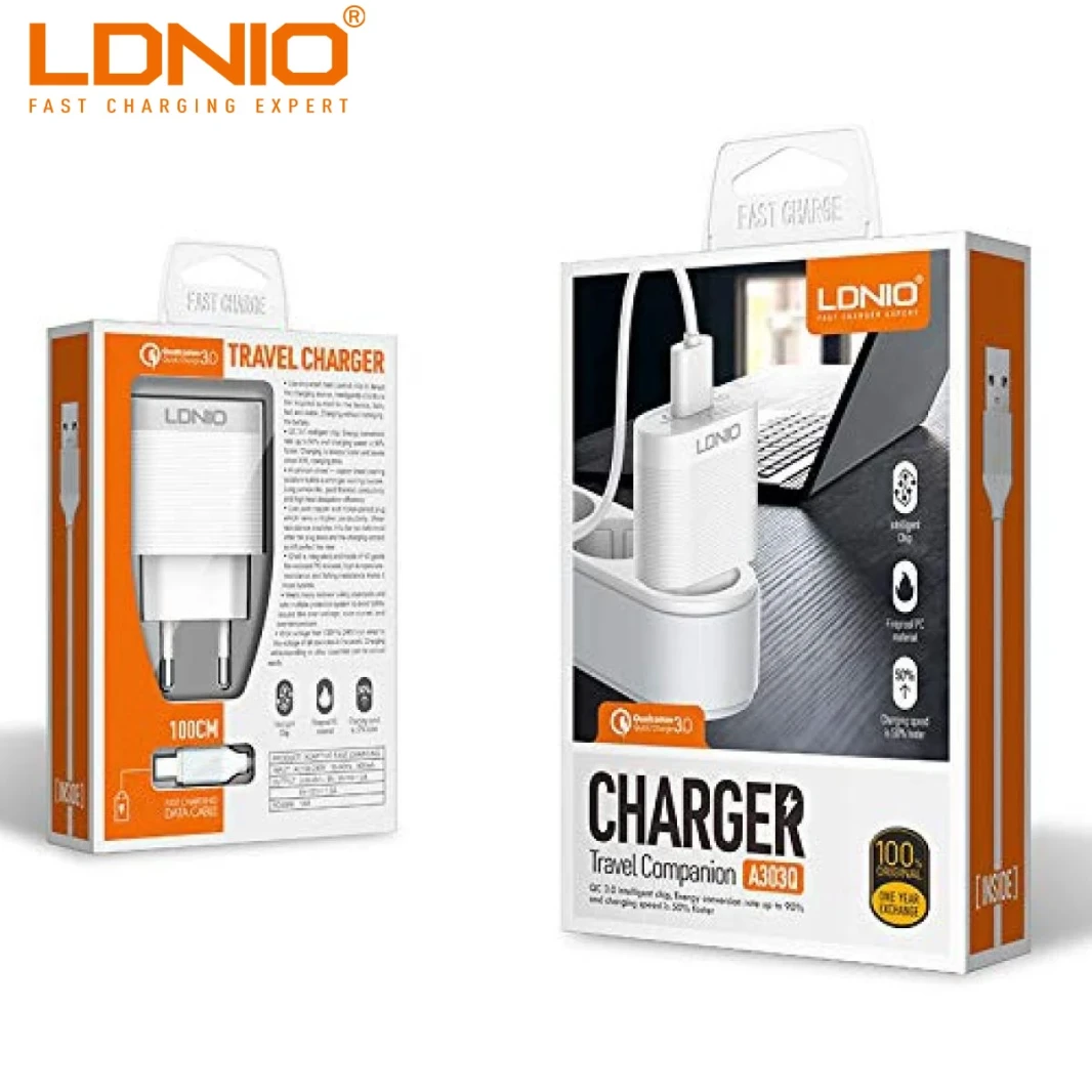 LDNIO Auto-ID Adaptive Fast Charging Qualcomm QC 3.0 With IPH Cable A303Q