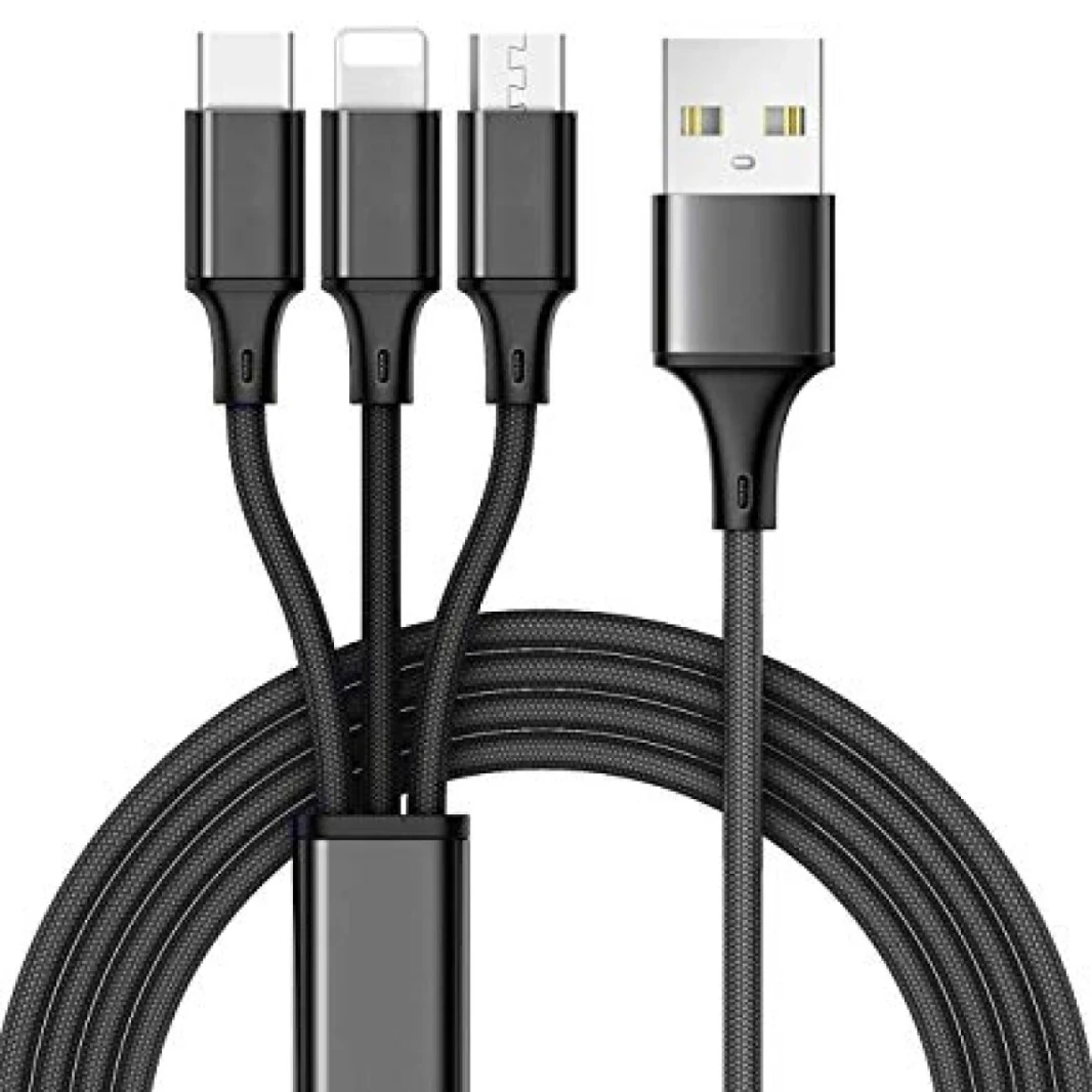 كابل شحن عالمي 3 في 1 من USB 2.0 إلى Lightning وMicro USB وUSB 3.1 Type-C