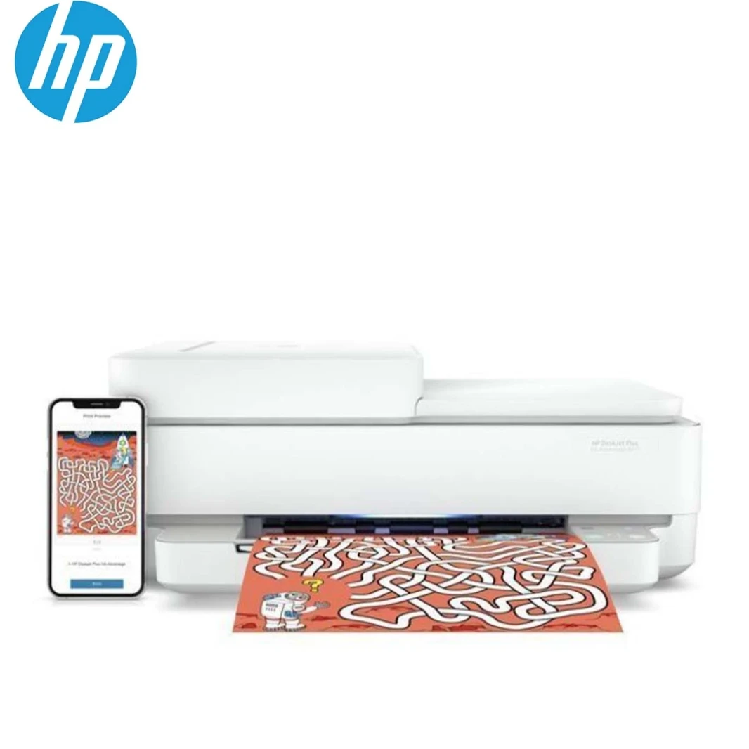 طابعة نفث الحبر الملونة اللاسلكية HP Deskjet Plus 6475 Ink Advantage متعددة الإمكانيات للمنزل والمكاتب الصغيرة