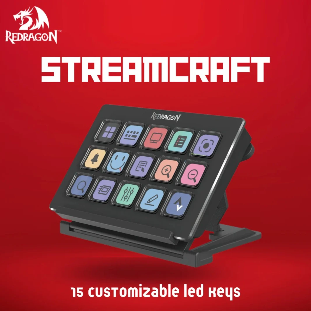 لوحة مفاتيح REDRAGON SS-550 STREAMCRAFT مزودة بـ 15 مفتاح LED قابل للتخصيص