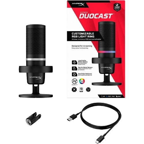 ميكروفون مكثف USB HyperX DuoCast – RGB للكمبيوتر الشخصي، وPS5، وPS4، وMac