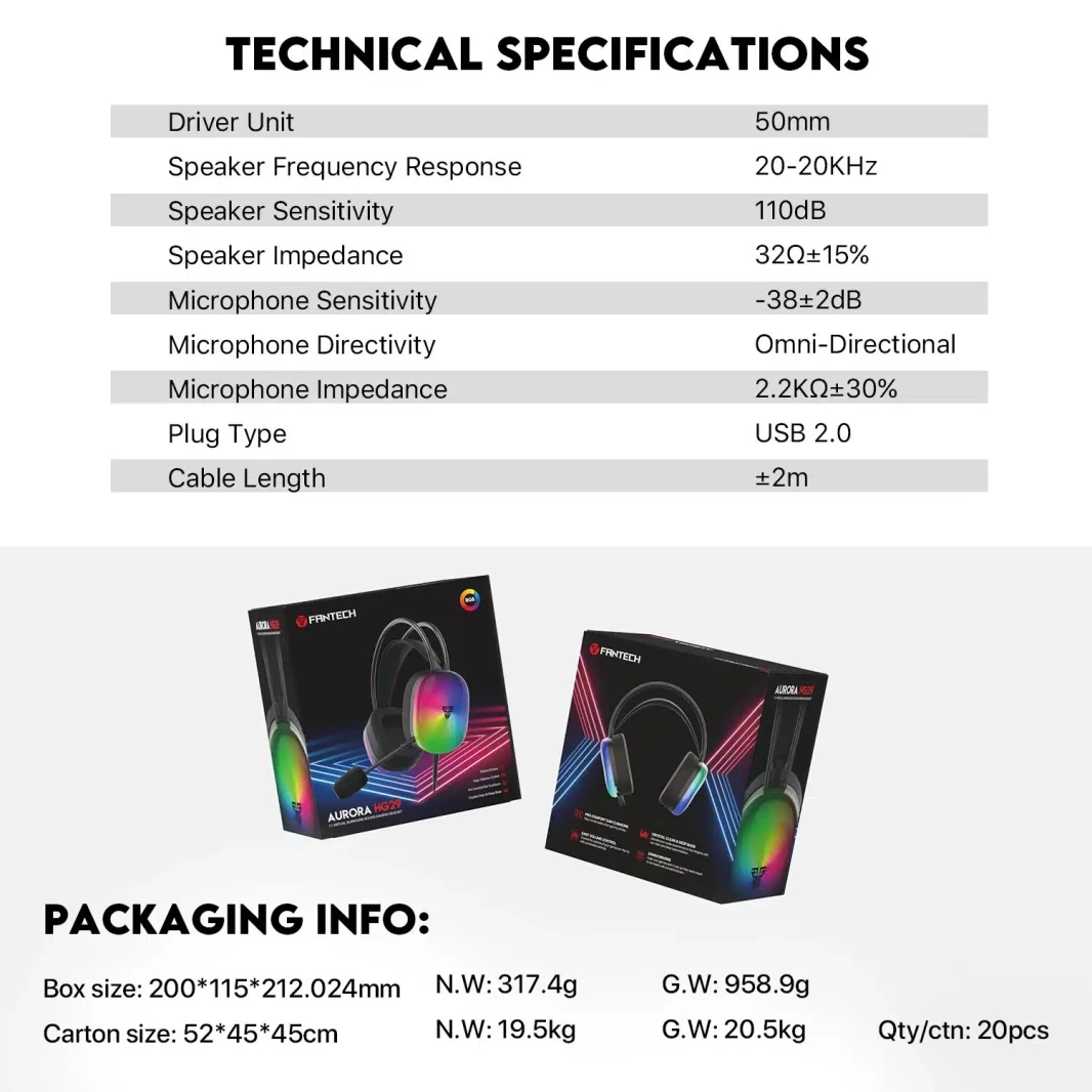 Fantech Aurora HG29 7.1 Virtual Surround Sound Gaming Headset RGB