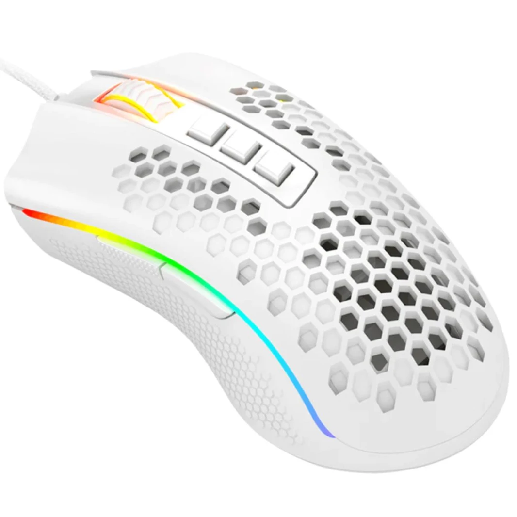 Redragon M988 Storm Elite Wired RGB 8 أزرار قابلة للبرمجة 16000 نقطة في البوصة تصميم قرص العسل - أبيض