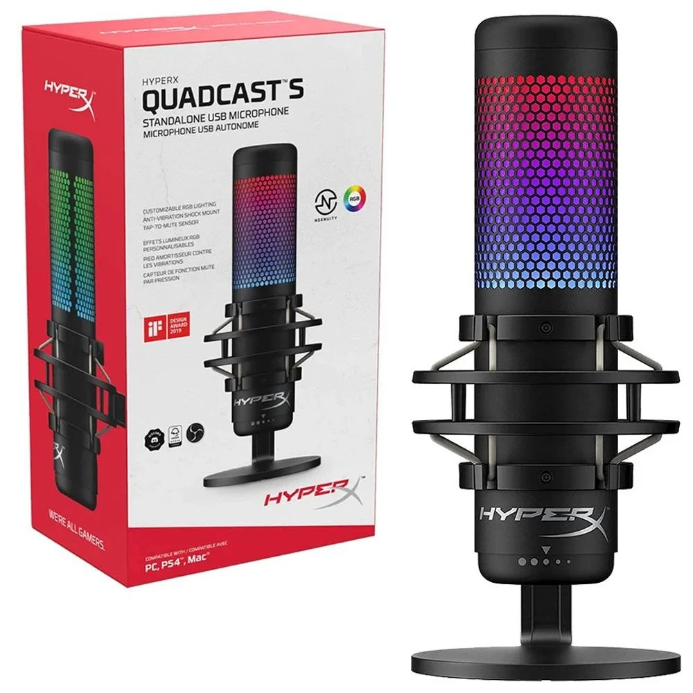 ميكروفون مكثف HyperX QuadCast S RGB USB لأجهزة الكمبيوتر الشخصية وPS4 وPS5 وMac