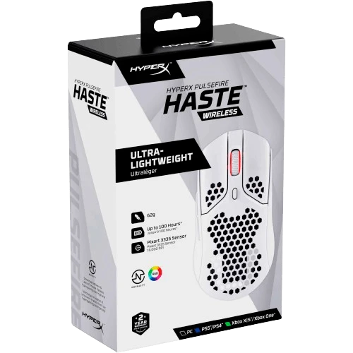 سماعة الرأس اللاسلكية HyperX Pulsefire Haste Ultra Lightweight – باللون الأبيض