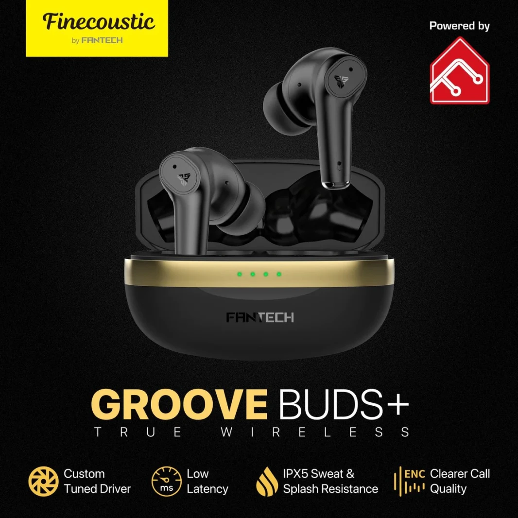 سماعات Fantech TWS اللاسلكية بتقنية البلوتوث GROOVE BUDS+ TX2 مع ميكروفون مدمج - أسود