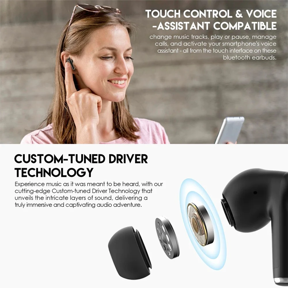 سماعات Fantech TWS اللاسلكية بتقنية البلوتوث GROOVE BUDS+ TX2 مع ميكروفون مدمج - أسود