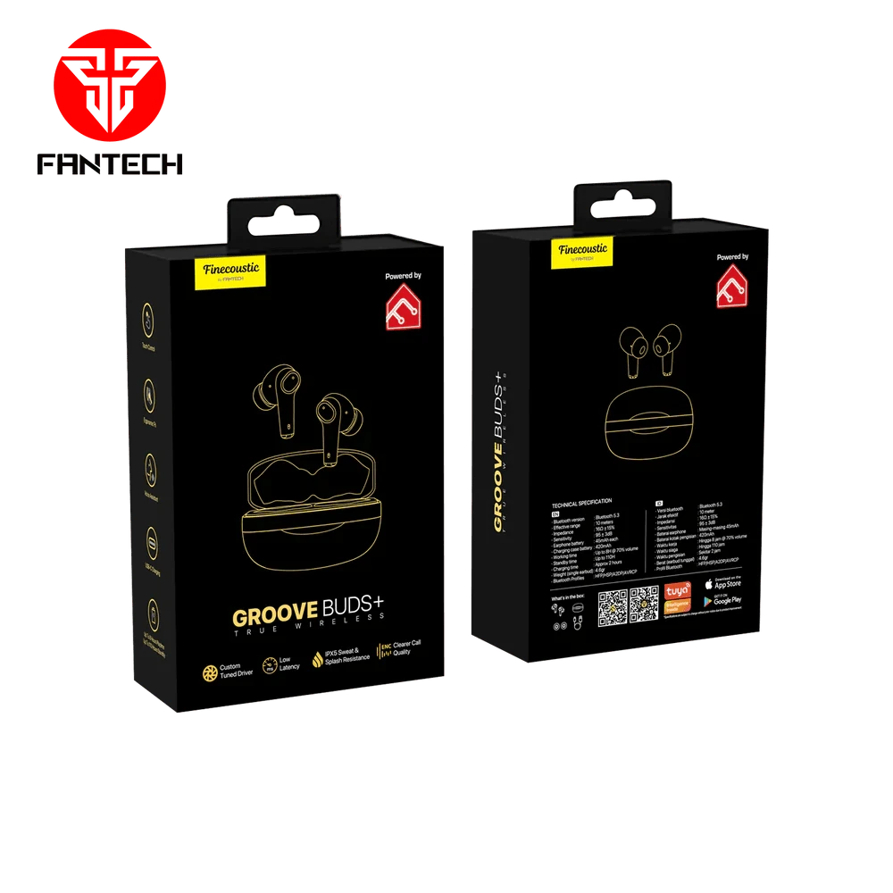 سماعات Fantech TWS اللاسلكية بتقنية البلوتوث GROOVE BUDS+ TX2 مع ميكروفون مدمج - أسود