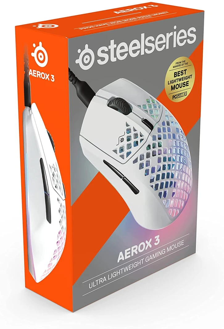 سماعة SteelSeries Aerox 3 الضوئية السلكية بتصميم خفيف الوزن للغاية - باللون الأبيض