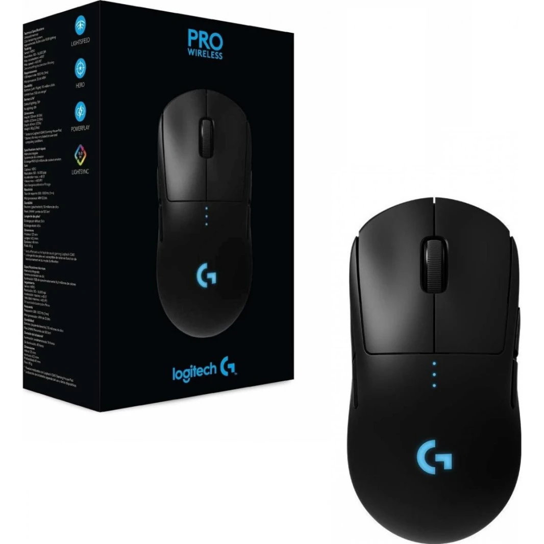 Logitech G PRO Wireless Gaming Mouse, HERO 25K Sensor, 25600 DPI, Lightweight, Long Battery Life, On-Board Memory, Built For Esport, PC / Mac – Black
