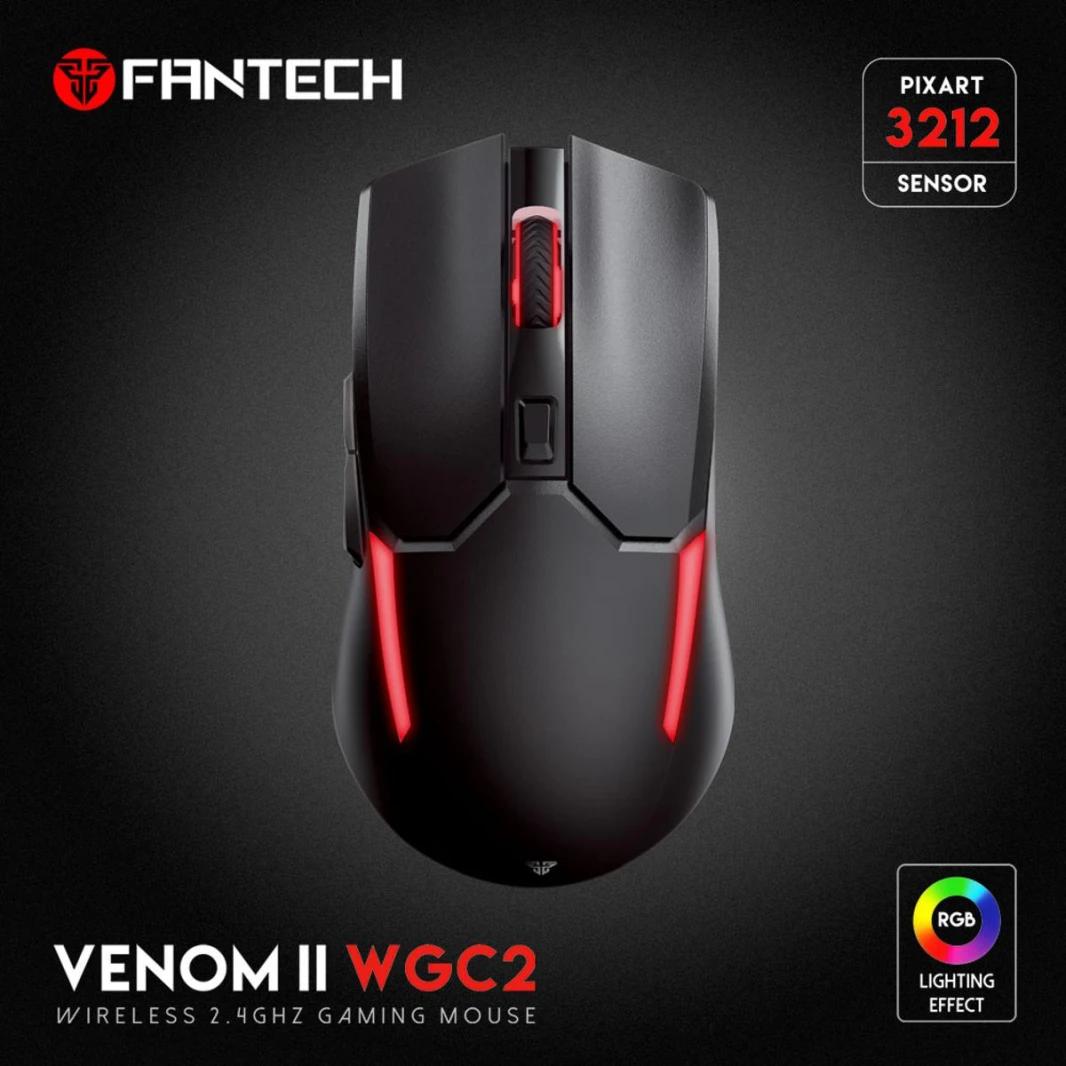 ماوس الألعاب اللاسلكي الاحترافي FANTECH VENOM II WGC2 - أسود