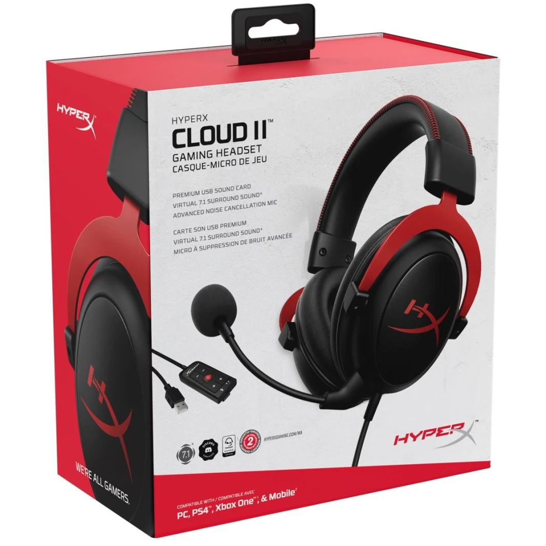 سماعة رأس HP HyperX Cloud II للألعاب 7.1 Virtual Surround - أحمر