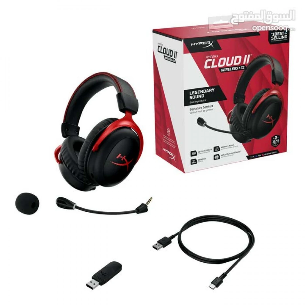 سماعة الألعاب اللاسلكية HyperX Cloud II للكمبيوتر الشخصي وPS4 وبطارية تدوم حتى 30 ساعة و7.1