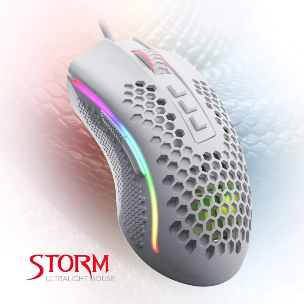 لوحة مفاتيح Redragon M808 Storm خفيفة الوزن RGB 85 جرامًا Honeycomb Shell - بيضاء
