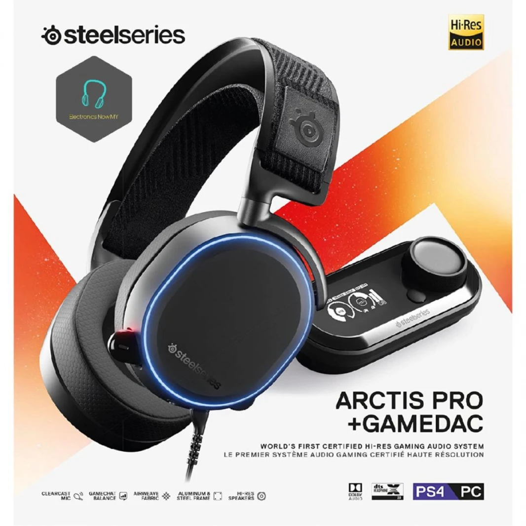 SteelSeries Arctis Pro + GameDAC سلكي معتمد عالي الدقة DAC ومضخم صوت مخصص - لجهاز PS5/PS4 والكمبيوتر الشخصي - أبيض