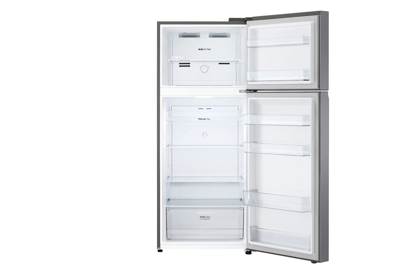 ثلاجة بفريزر علوي بسعة إجمالية 493 لتر، ضاغط عاكس، تقنية Door Cooling+™، لون فضي