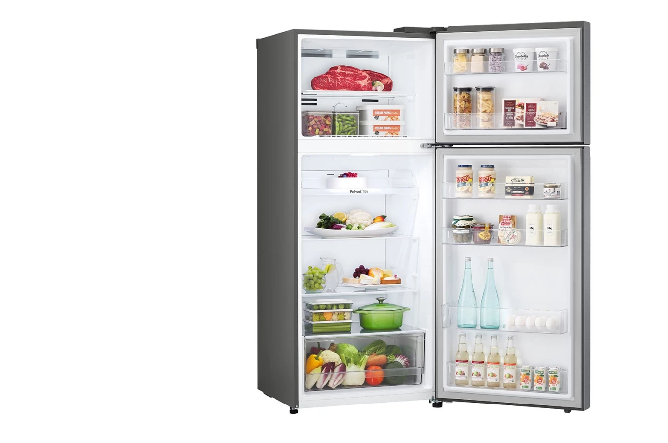 ثلاجة بفريزر علوي بسعة إجمالية 493 لتر، ضاغط عاكس، تقنية Door Cooling+™، لون فضي