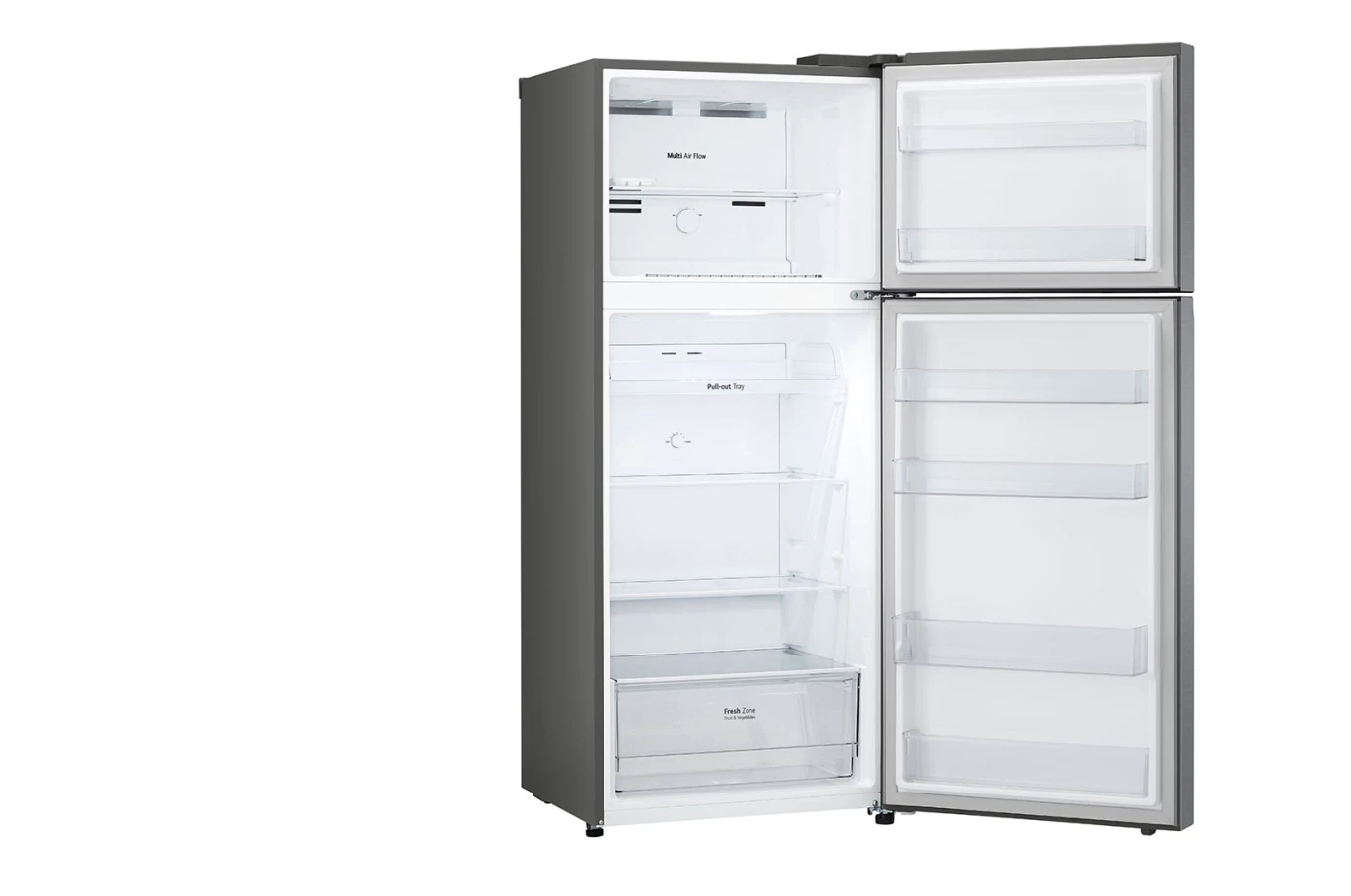 ثلاجة بفريزر علوي بسعة إجمالية 493 لتر، ضاغط عاكس، تقنية Door Cooling+™، لون فضي