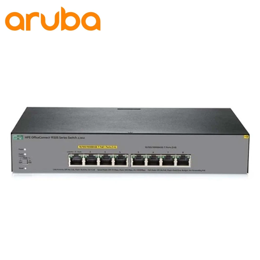 مفتاح ذكي HPE OfficeConnect 1920S مزود بـ 8 منافذ Gig - 8xGE | مزود بتقنية PoE على 4 منافذ (65 وات) | بدون مروحة (JL383A)