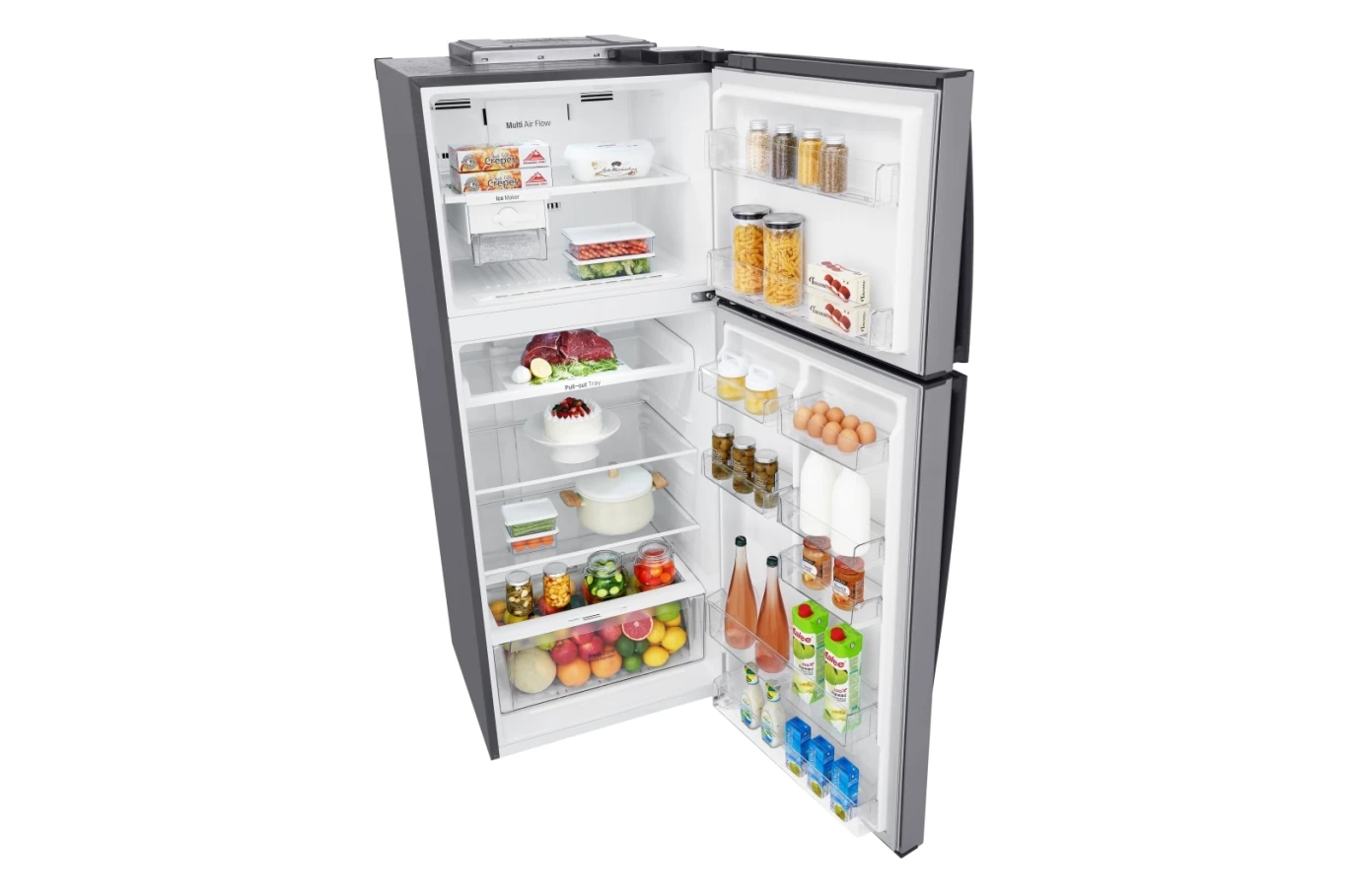 ثلاجة بفريزر علوي، سعة إجمالية 471 لتر، ضاغط خطي عاكس مع DoorCooling+، لون فضي