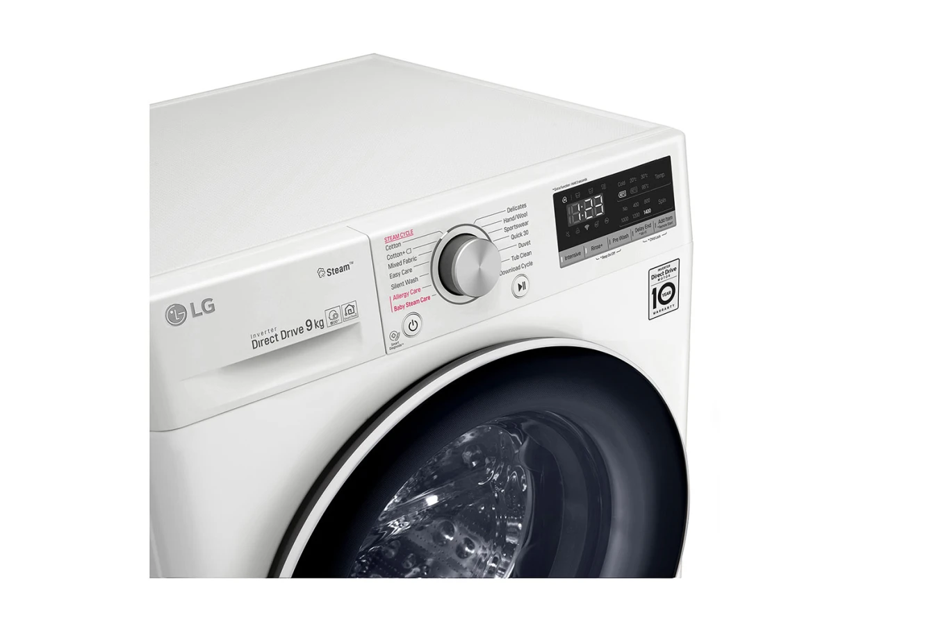 Front Load Washer 9KG , AI Direct Drive Motor , Steam , White Color