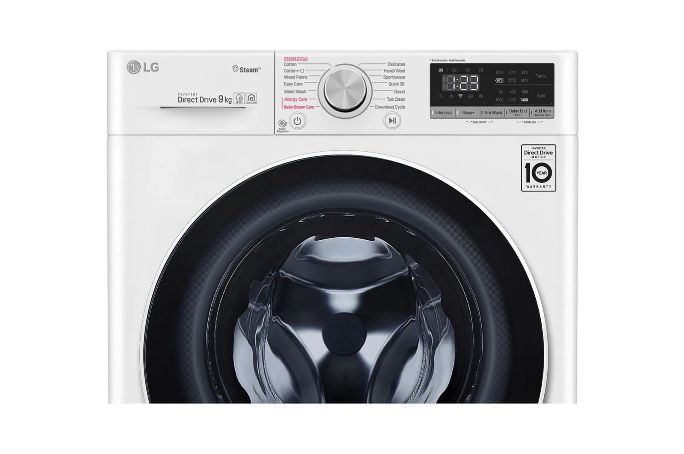 Front Load Washer 9KG , AI Direct Drive Motor , Steam , White Color