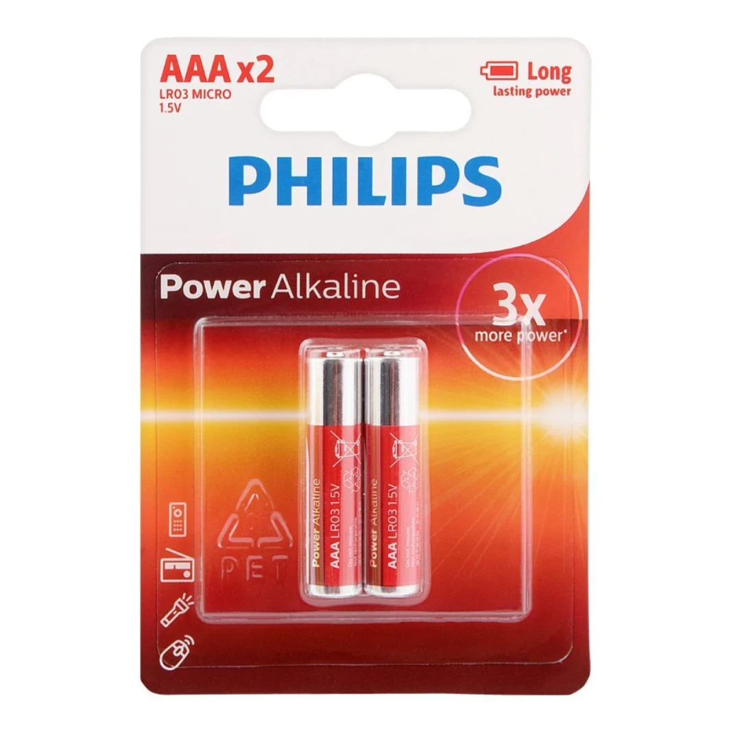 بطاريات قلوية من نوع AAA من Philips Power - عبوة من قطعتين