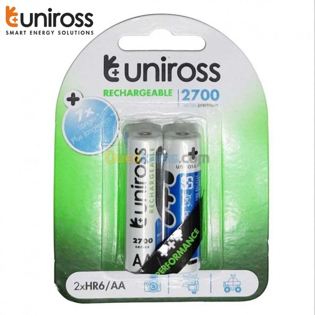 مجموعة من 2 بطارية AA قابلة لإعادة الشحن من UNIROSS