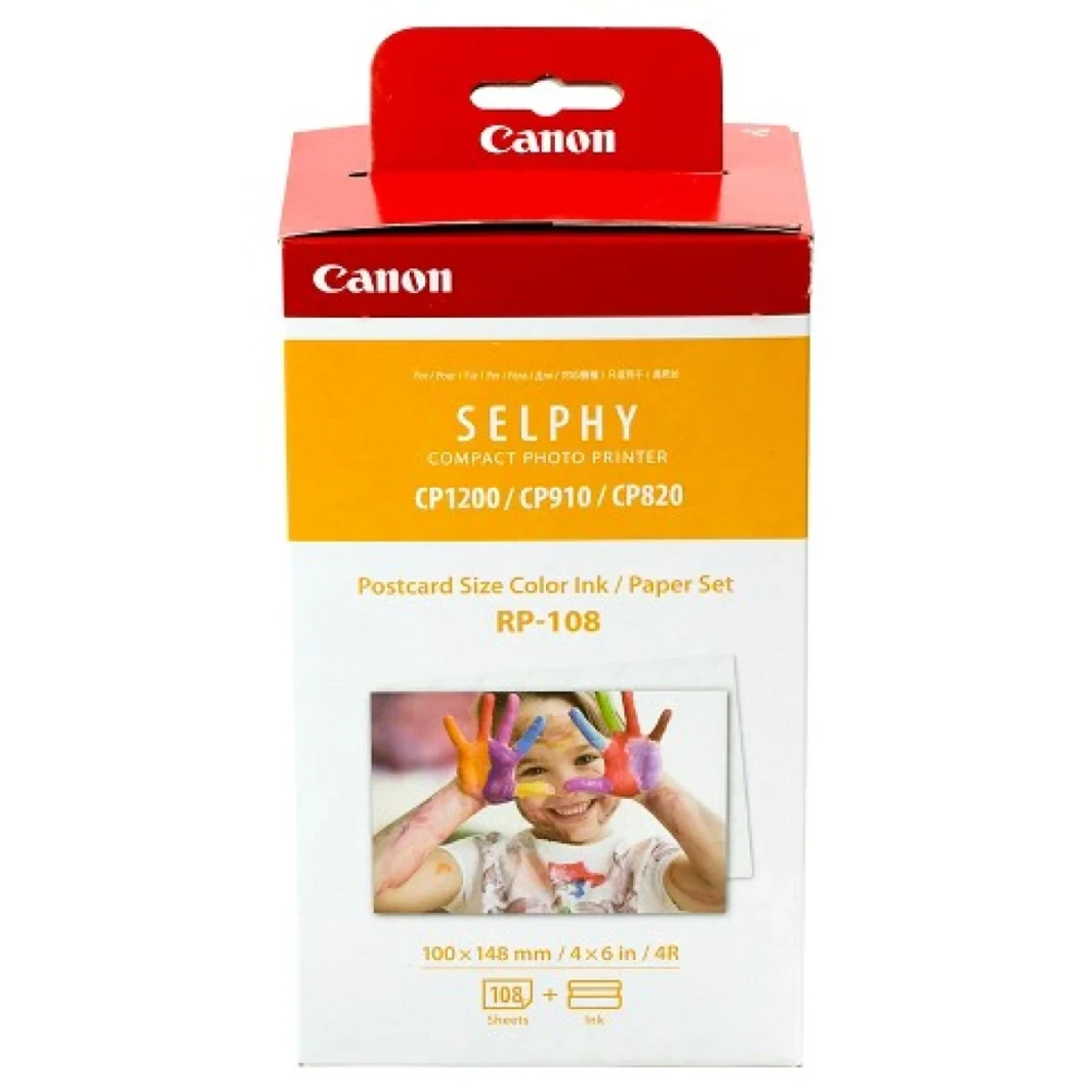 مجموعة حبر/ورق Canon RP-108 بحجم بطاقة بريدية - 108 نسخة مطبوعة
