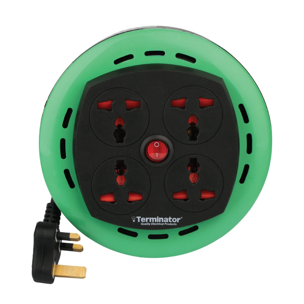4 WAY UNIVERSAL POWER EXTENSION REEL WITH MASTER SWITCH 4M 13A