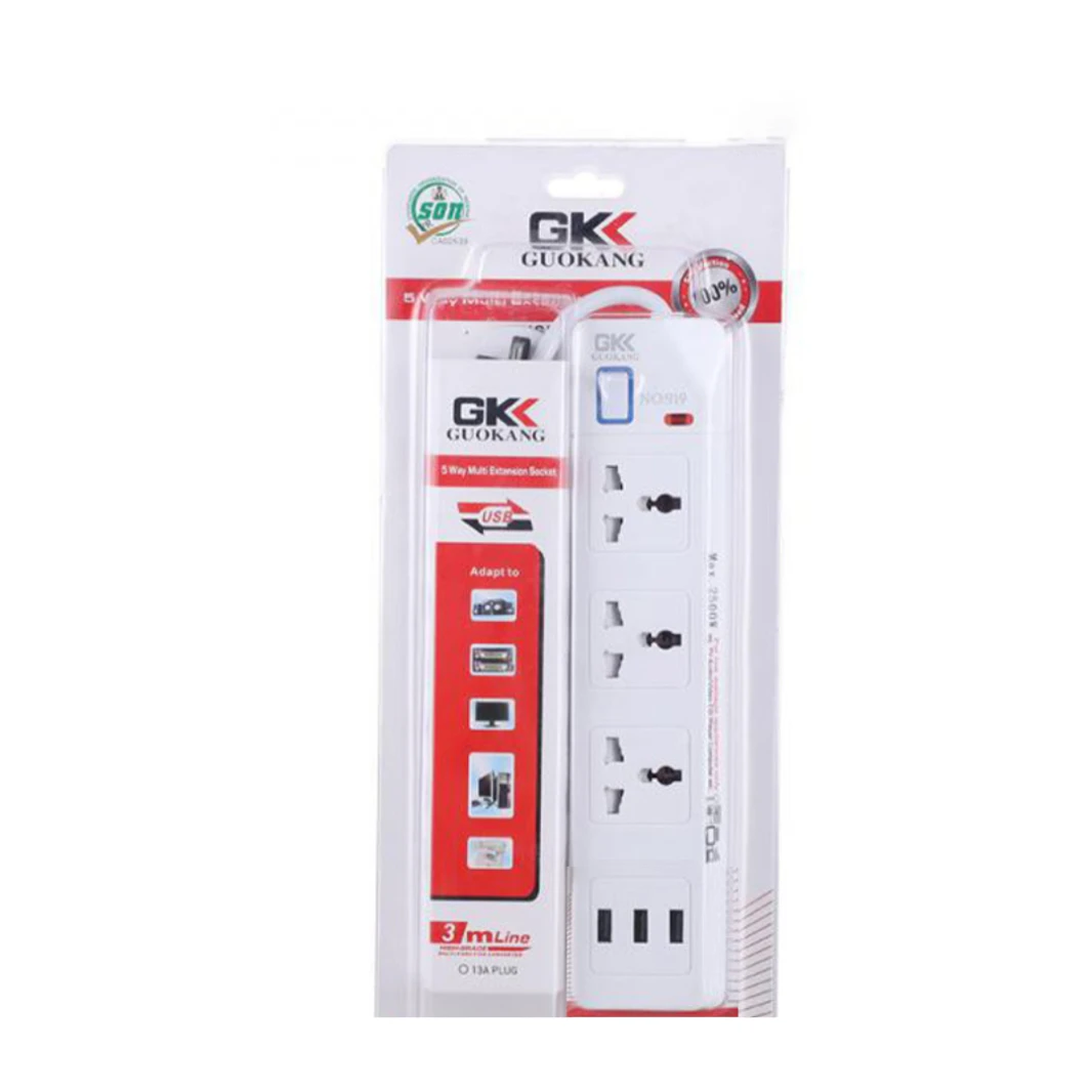 مقبس تمديد متعدد من GKK GUOKANG و3 منافذ USB، 180 سم