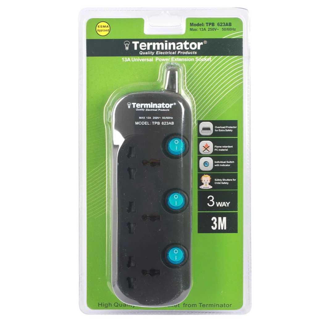 مقبس تمديد الطاقة العالمي TERMINATOR 3M 3 WAY