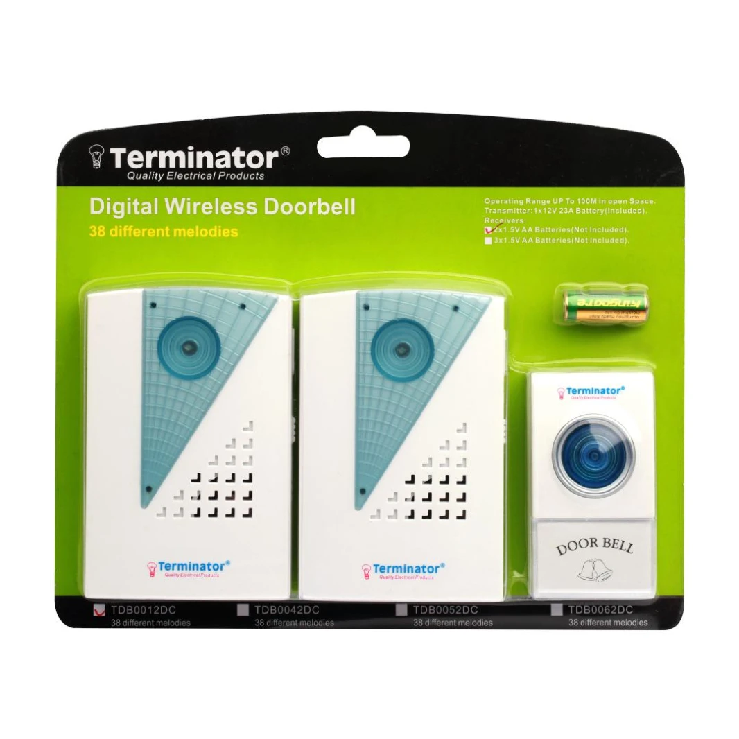 TERMINATOR DOOR BELL DIGITAL WIRELESS WITH 38 MELODIES 1 T WITH 2 R DC