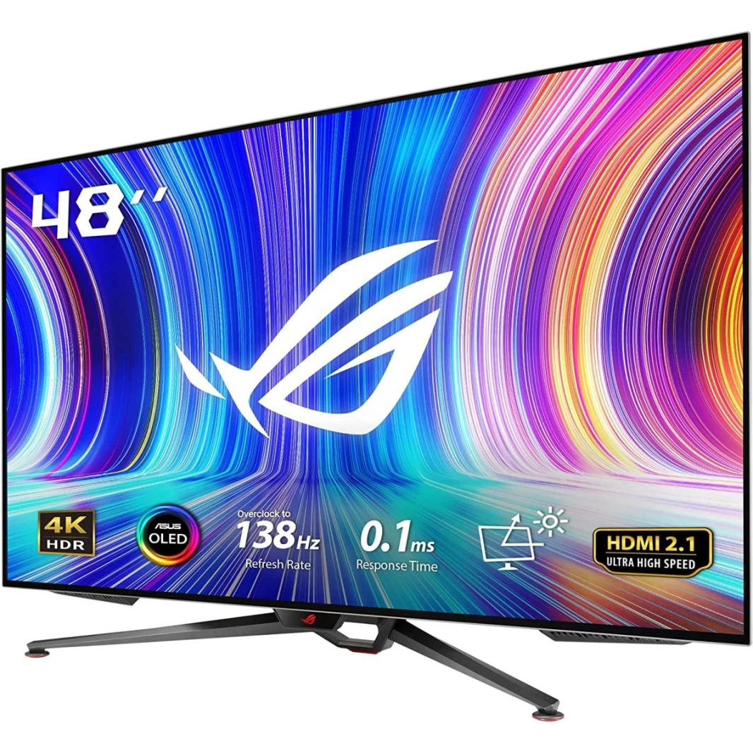 شاشة ASUS ROG Swift PG48UQ OLED بدقة 4K مقاس 42 بوصة وتردد 138 هرتز ووقت استجابة 0.1 مللي ثانية