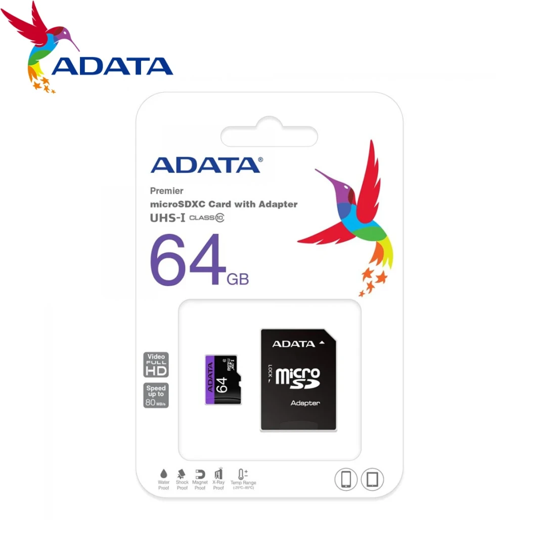 بطاقة ذاكرة ADATA MicroSDHC من الفئة 10 UHS-L، سعة 64 جيجابايت