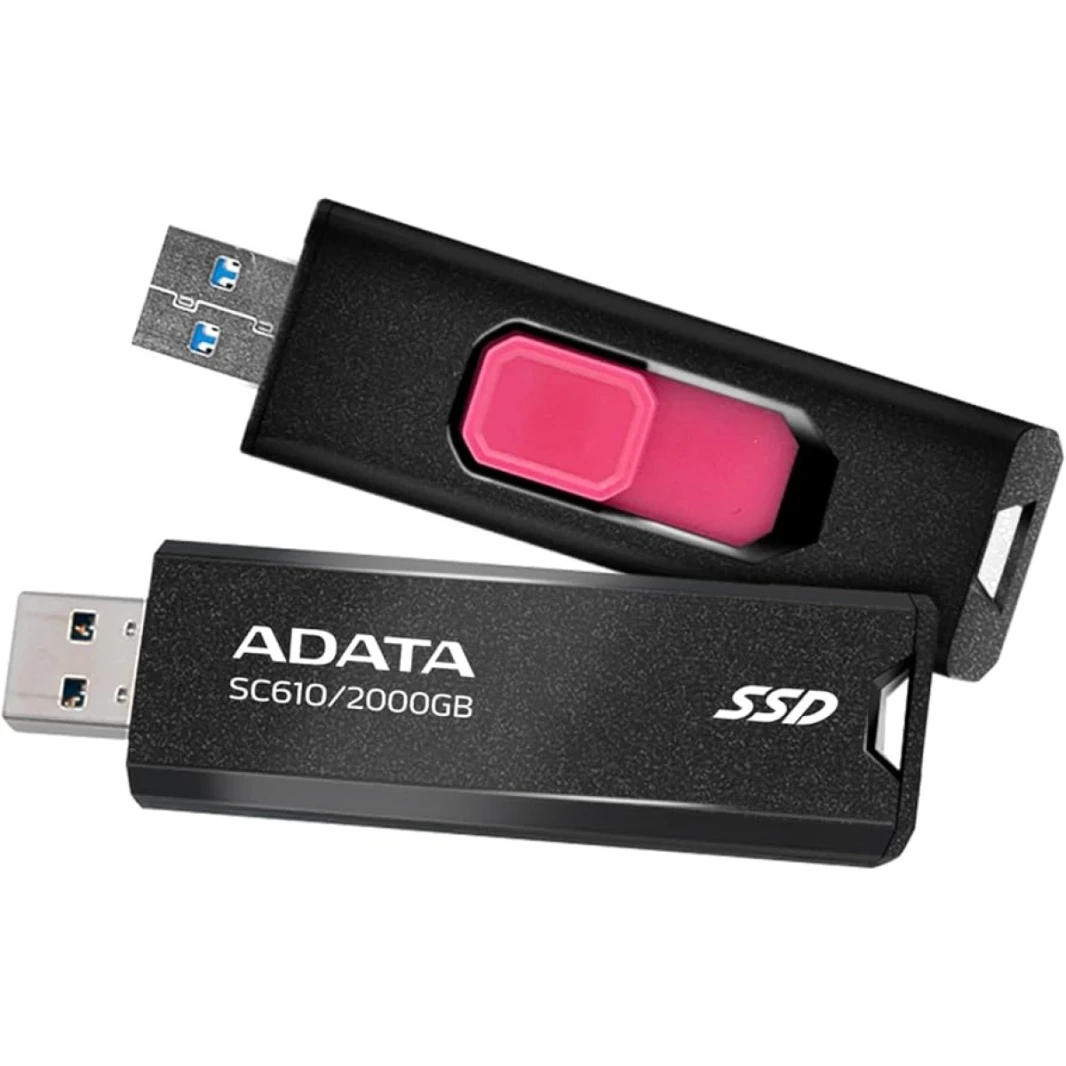 قرص SSD خارجي ADATA SD610 سعة 2 تيرابايت، صندوق ملون باللون الأسود/الأحمر