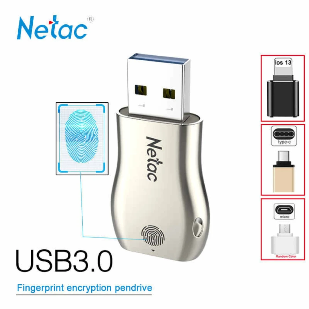NETAC FINGERPRINT ENCRYPTED FLASH DRIVE 64GB
