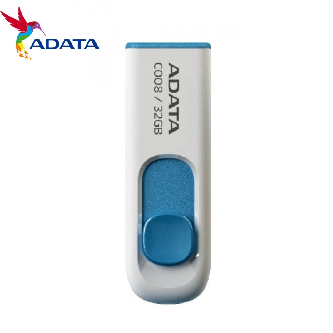 ADATA C008 فلاشة USB 2.0 قابلة للسحب بدون غطاء، 32 جيجابايت، لون أبيض