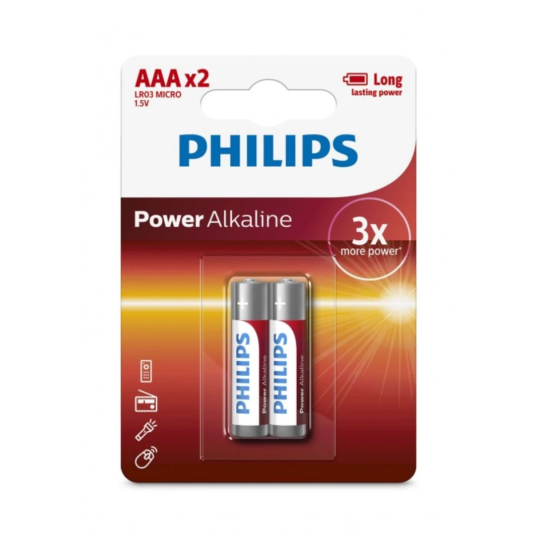 بطاريات قلوية من نوع AAA من Philips Power - عبوة من قطعتين