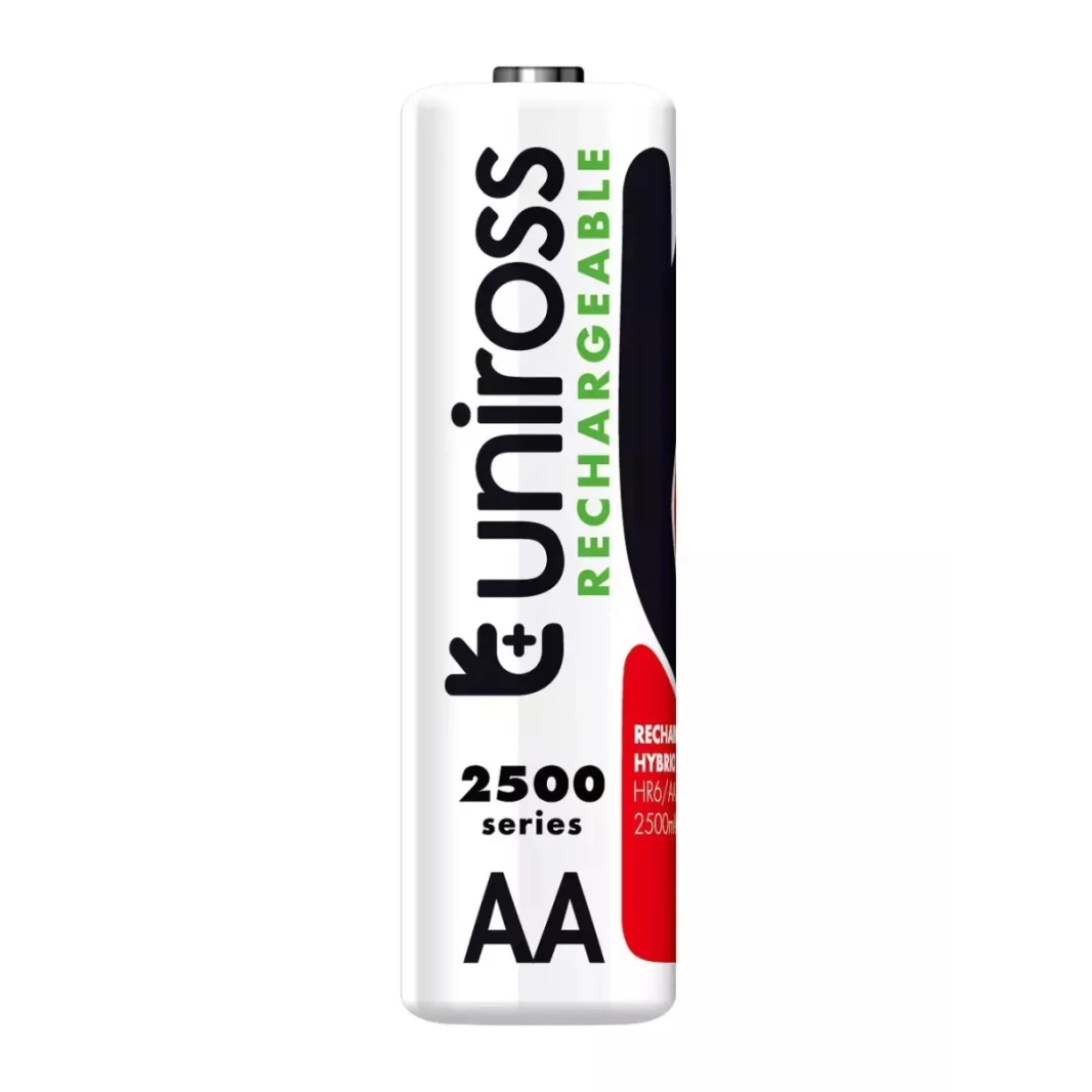 بطاريات Uniross Hybrio AA 2500 mAh NiMH قابلة لإعادة الشحن، عبوة من قطعتين
