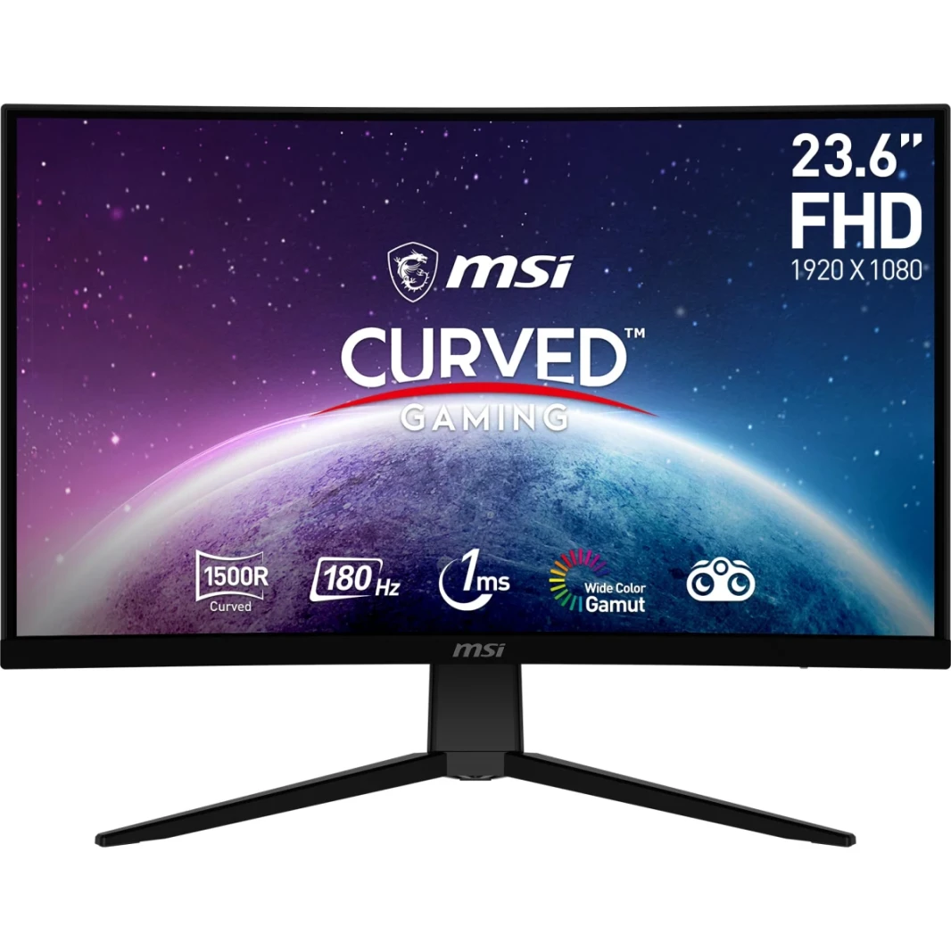 شاشة MSI G2422C مقاس 24 بوصة منحنية 1500R عالية الدقة بالكامل 180 هرتز 1 مللي ثانية AMD FreeSync بدون إطار رؤية ليلية مع مقاومة للوميض وضوء أزرق أقل - أسود